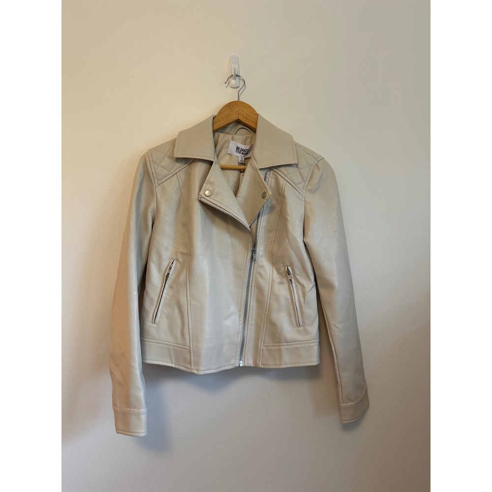 NWT BB Dakota Steve Madden Cream Faux Leather Quilted Moto Jacket | Size Small